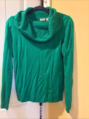 Cato Emerald Green Off-the-Shoulder Sweater with Gold-Sequin Collar